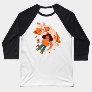 Girl cat Hand Drawn Baseball T-Shirt